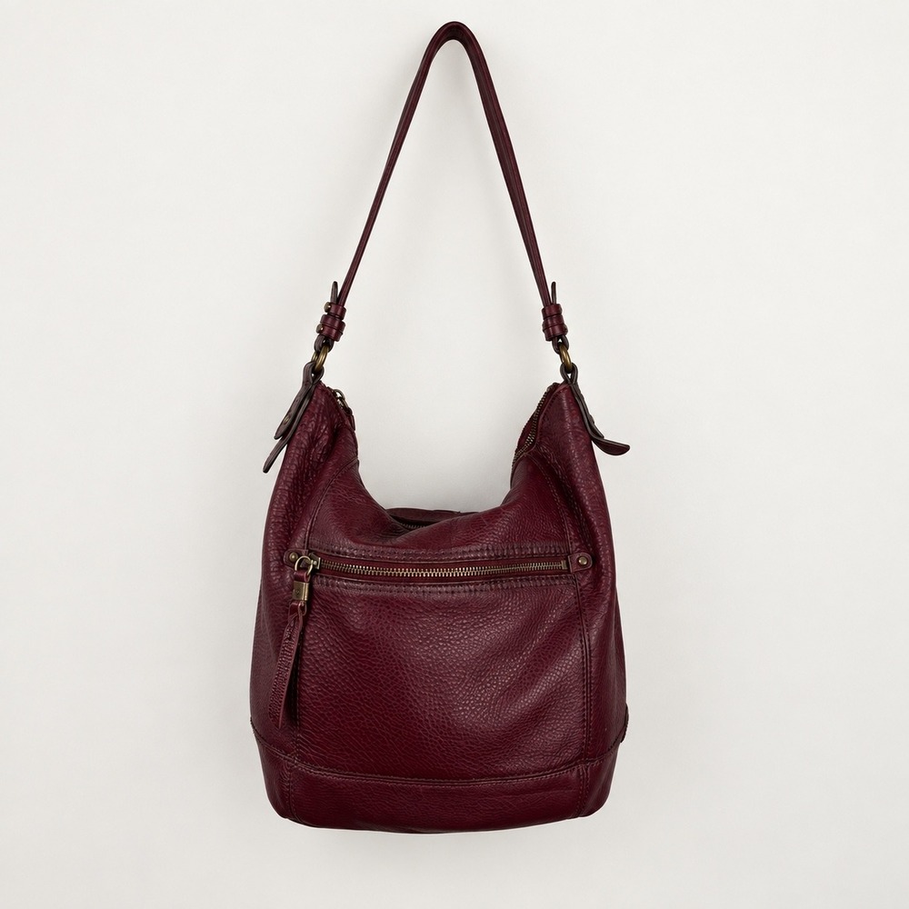 The Sak Sequoia Burgundy Pebbled Leather Hobo Shoulder Bag Slouchy